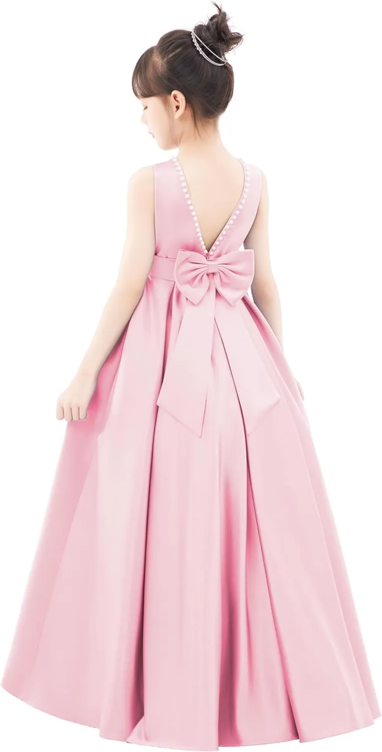 ekidsbridal V-Back Satin A-Line Flower Girl Dress for Pretty Princess Beauty Pageants 327