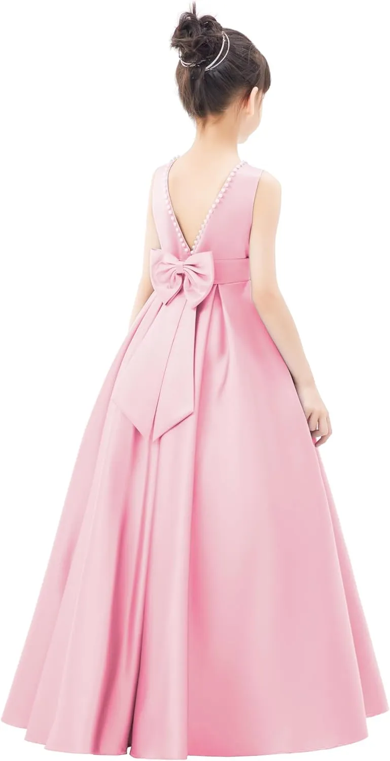 ekidsbridal V-Back Satin A-Line Flower Girl Dress for Pretty Princess Beauty Pageants 327