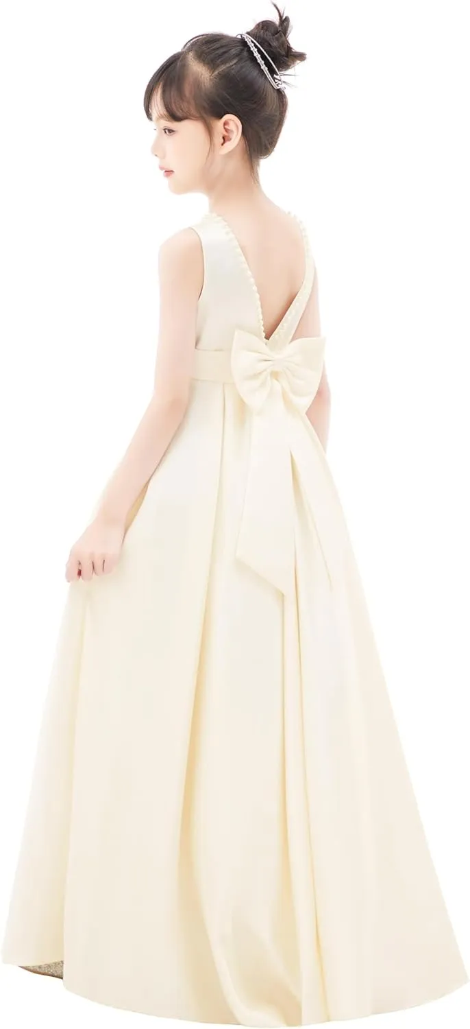ekidsbridal V-Back Satin A-Line Flower Girl Dress for Pretty Princess Beauty Pageants 327