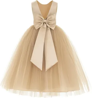 ekidsbridal V-Back Satin Flower Girl Dress Toddler Communion Gown Formal Dresses 219