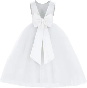 ekidsbridal V-Back Satin Tulle Flower Girl Dresses for Toddlers Holy Baptism Gown 219
