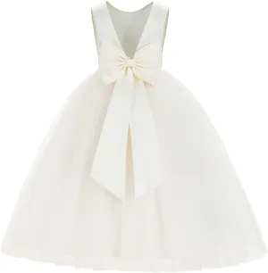 ekidsbridal V-Back Satin Tulle Flower Girl Dresses for Toddlers Holy Baptism Gown 219