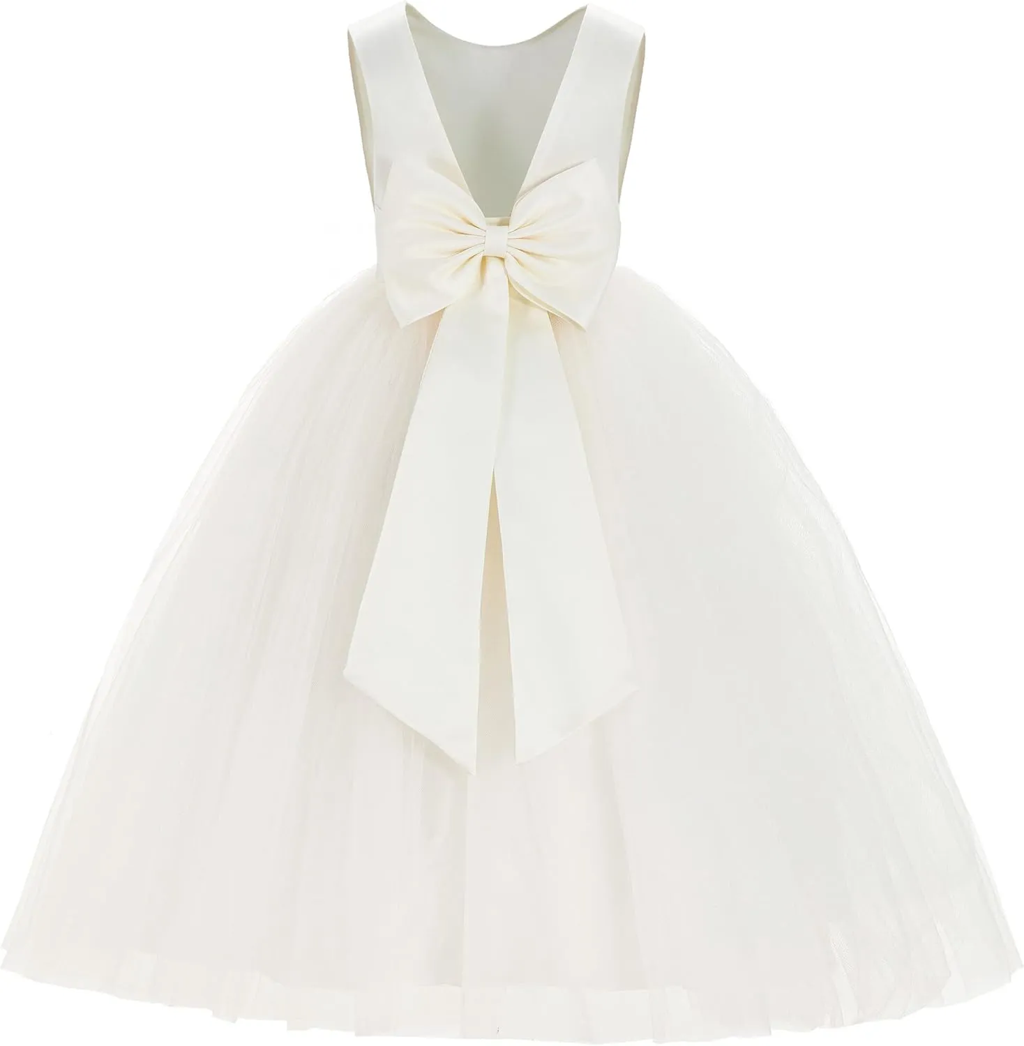 ekidsbridal V-Back Satin Tulle Flower Girl Dresses for Toddlers Holy Baptism Gown 219