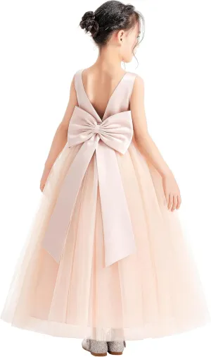 ekidsbridal V-Neck Satin Flower Girl Dress for Special Occasions Pretty Princess Gown 522