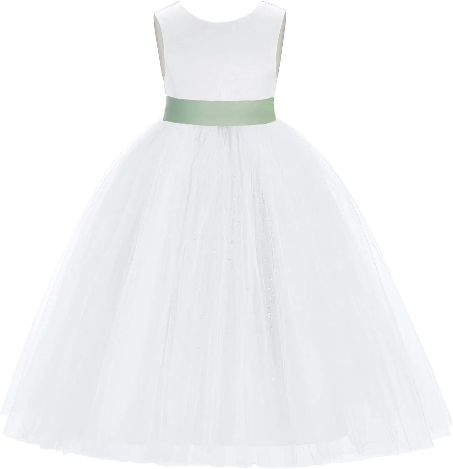 ekidsbridal White V-Back Satin Flower Girl Dress with Colored Sash Princess Gown 219T