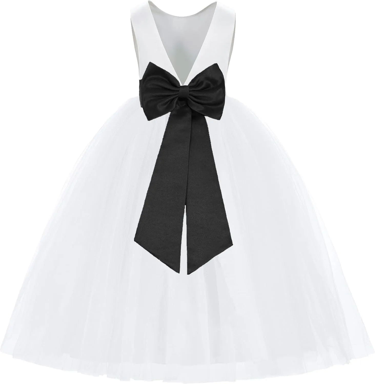 ekidsbridal White V-Back Satin Flower Girl Dress with Colored Sash Princess Gown 219T