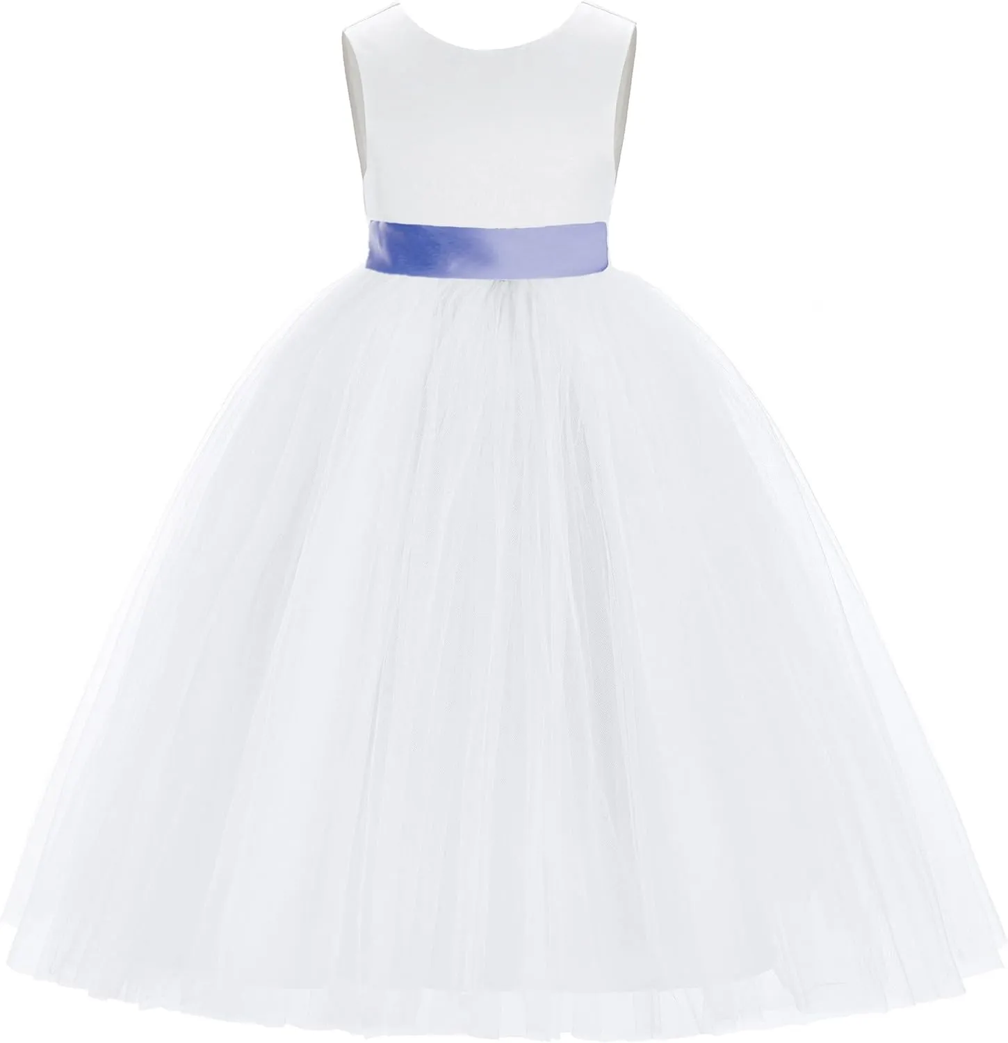 ekidsbridal White V-Back Satin Flower Girl Dress with Colored Sash Princess Gown 219T
