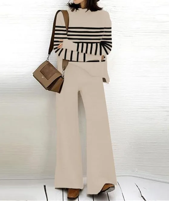 ETCYY NEW Womens Elegant Lounge Sets Knitted Sweatsuit Sets 2 Piece Outfits with Sweater Tops and Wide Leg Sweatpants