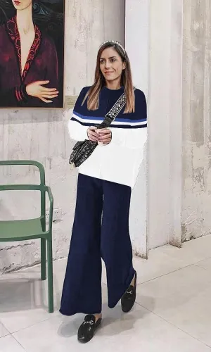 ETCYY NEW Womens Elegant Lounge Sets Knitted Sweatsuit Sets 2 Piece Outfits with Sweater Tops and Wide Leg Sweatpants