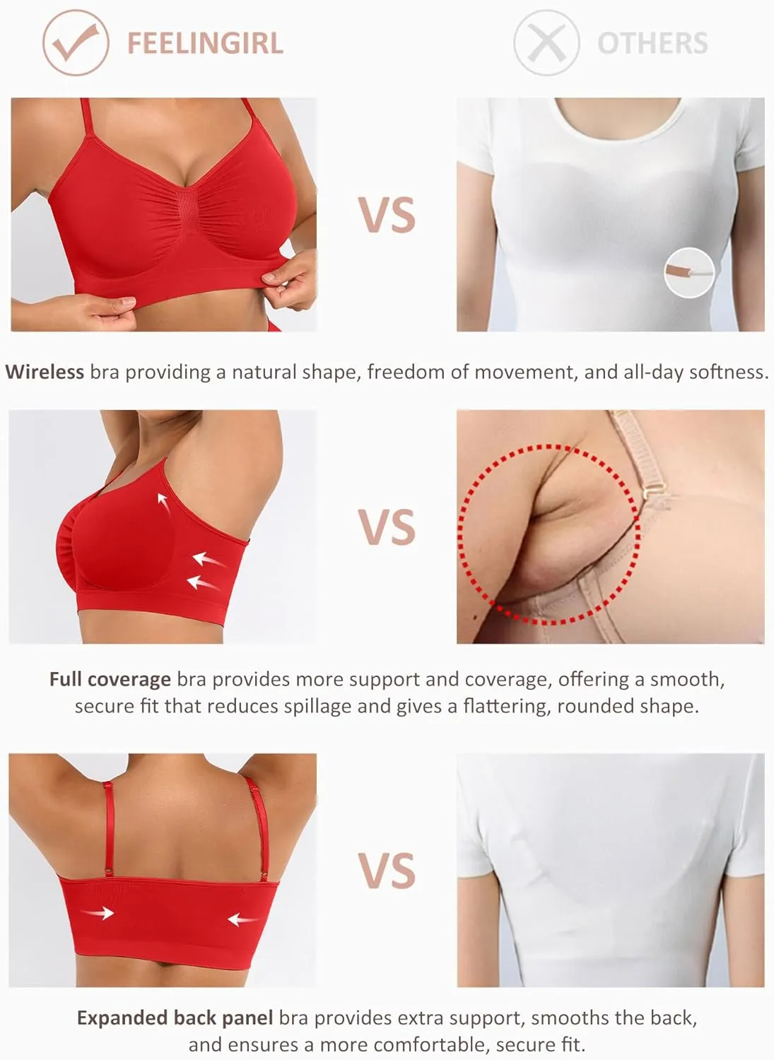 FeelinGirl Bralettes for Women with Support Comfortable Bras No Underwire Seamless Everyday Bras