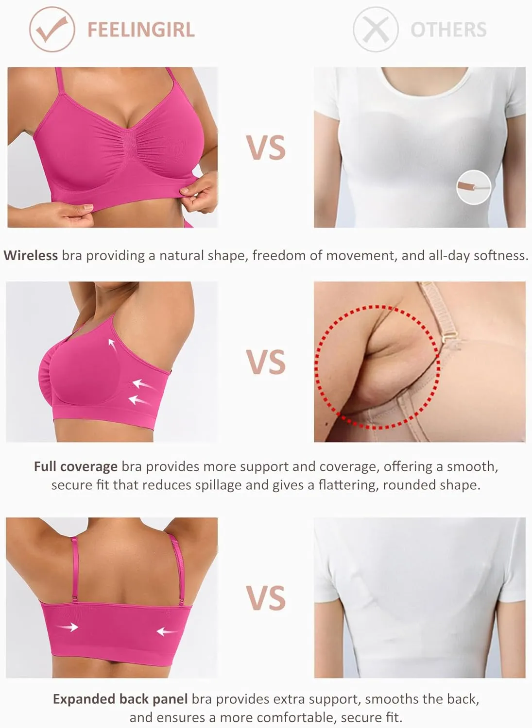 FeelinGirl Bralettes for Women with Support Comfortable Bras No Underwire Seamless Everyday Bras