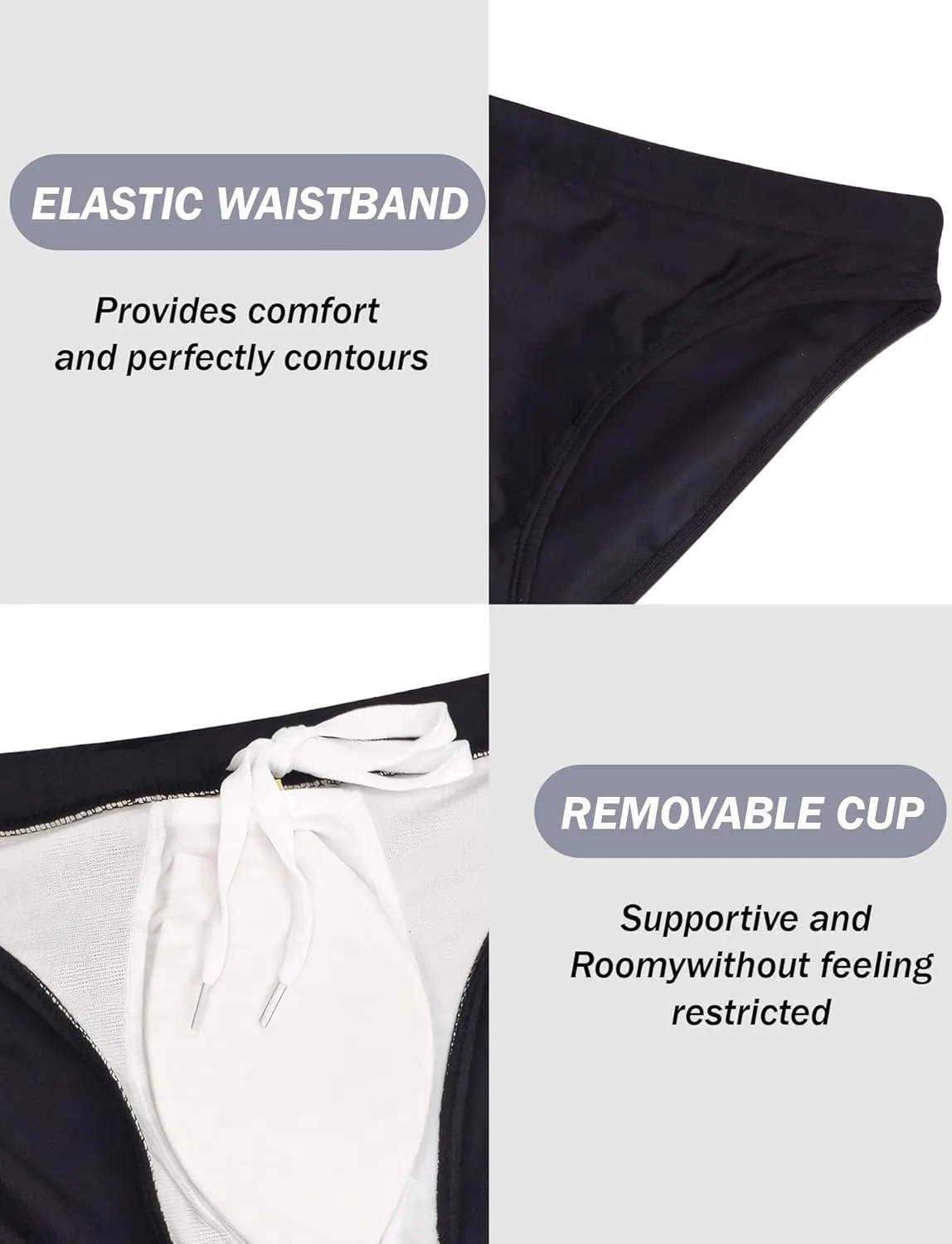 FEOYA Mens Swim Briefs Solid Padded Bikini Swimsuit Basic Quick Dry Swimwear with Drawstring