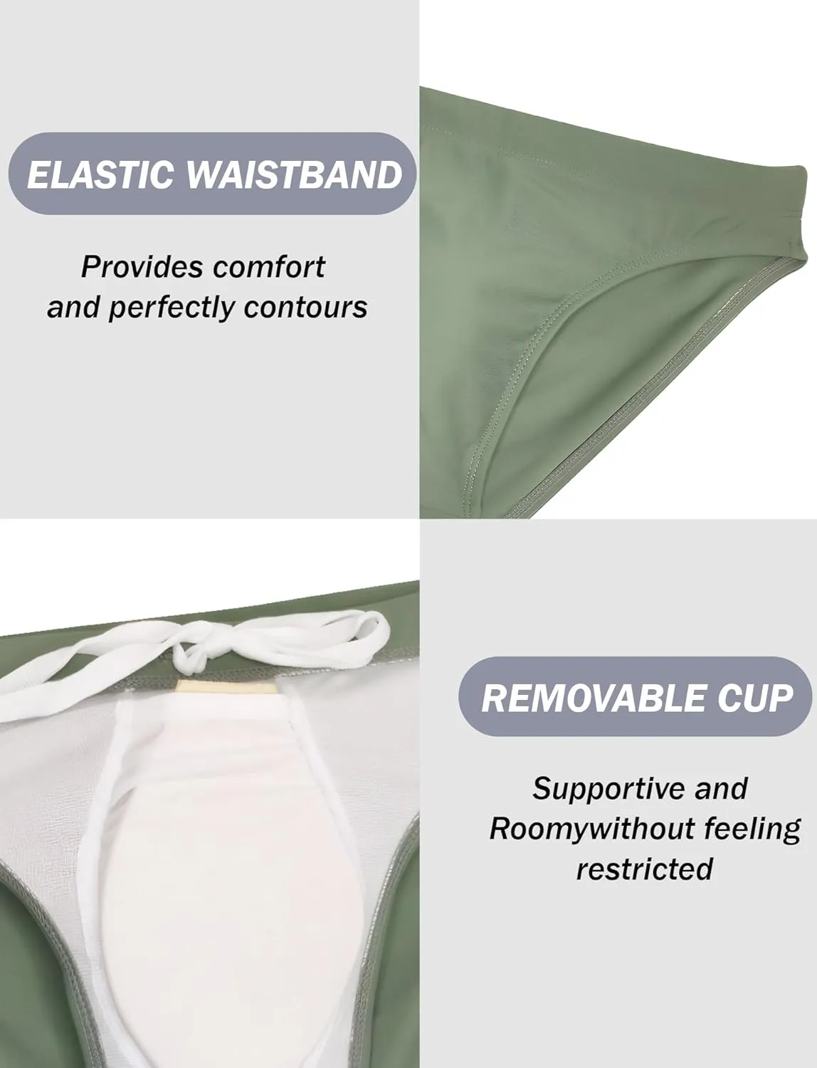 FEOYA Mens Swim Briefs Solid Padded Bikini Swimsuit Basic Quick Dry Swimwear with Drawstring