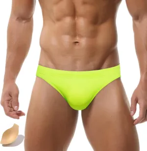 FEOYA Mens Swim Briefs Solid Padded Bikini Swimsuit Basic Quick Dry Swimwear with Drawstring