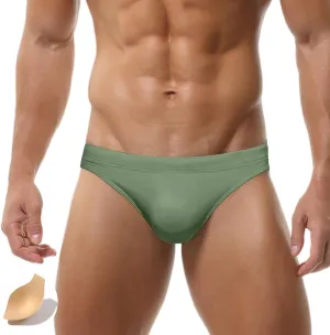 FEOYA Mens Swim Briefs Solid Padded Bikini Swimsuit Basic Quick Dry Swimwear with Drawstring