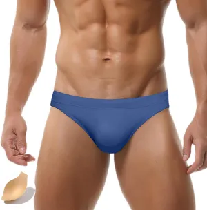 FEOYA Mens Swim Briefs Solid Padded Bikini Swimsuit Basic Quick Dry Swimwear with Drawstring