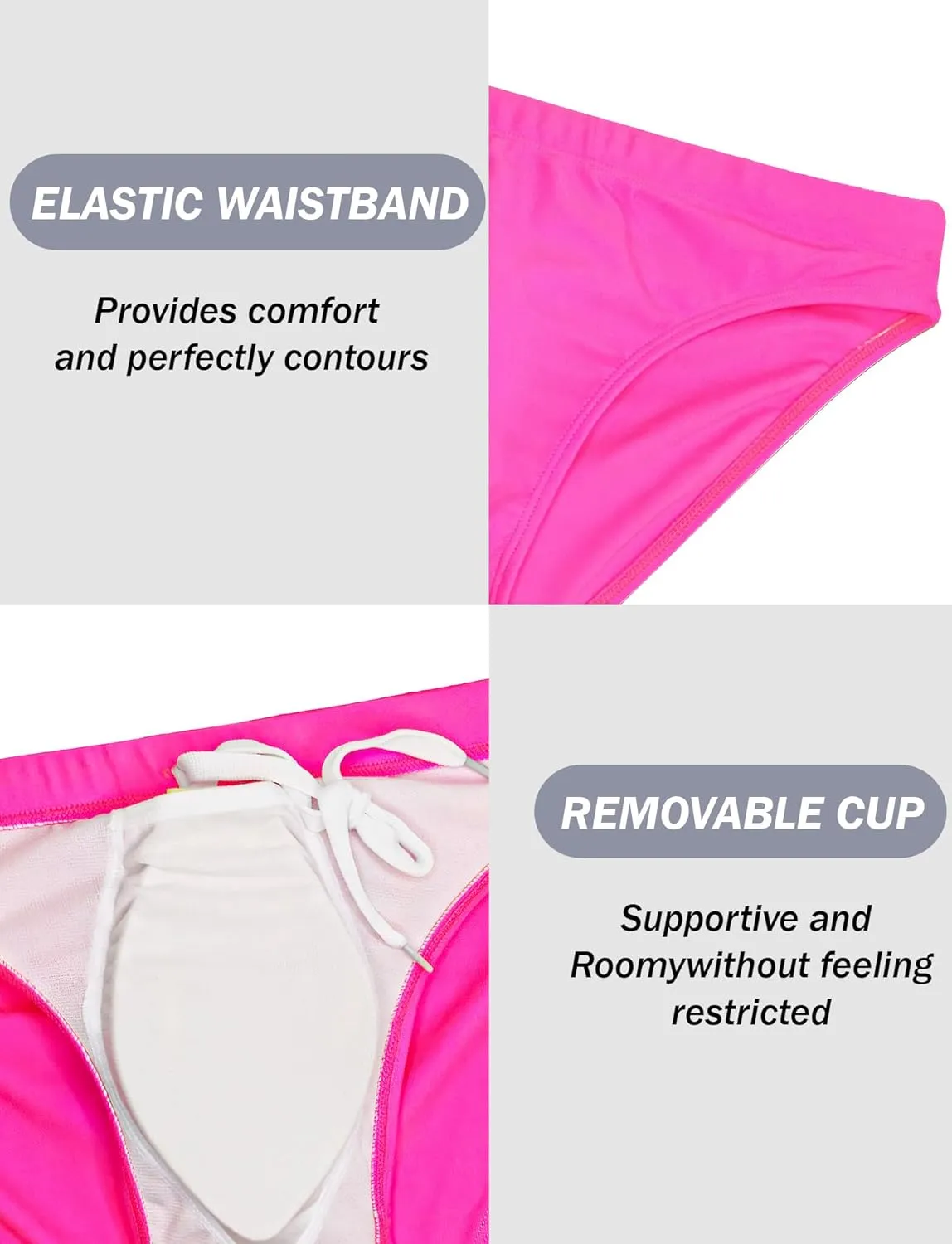 FEOYA Mens Swim Briefs Solid Padded Bikini Swimsuit Basic Quick Dry Swimwear with Drawstring