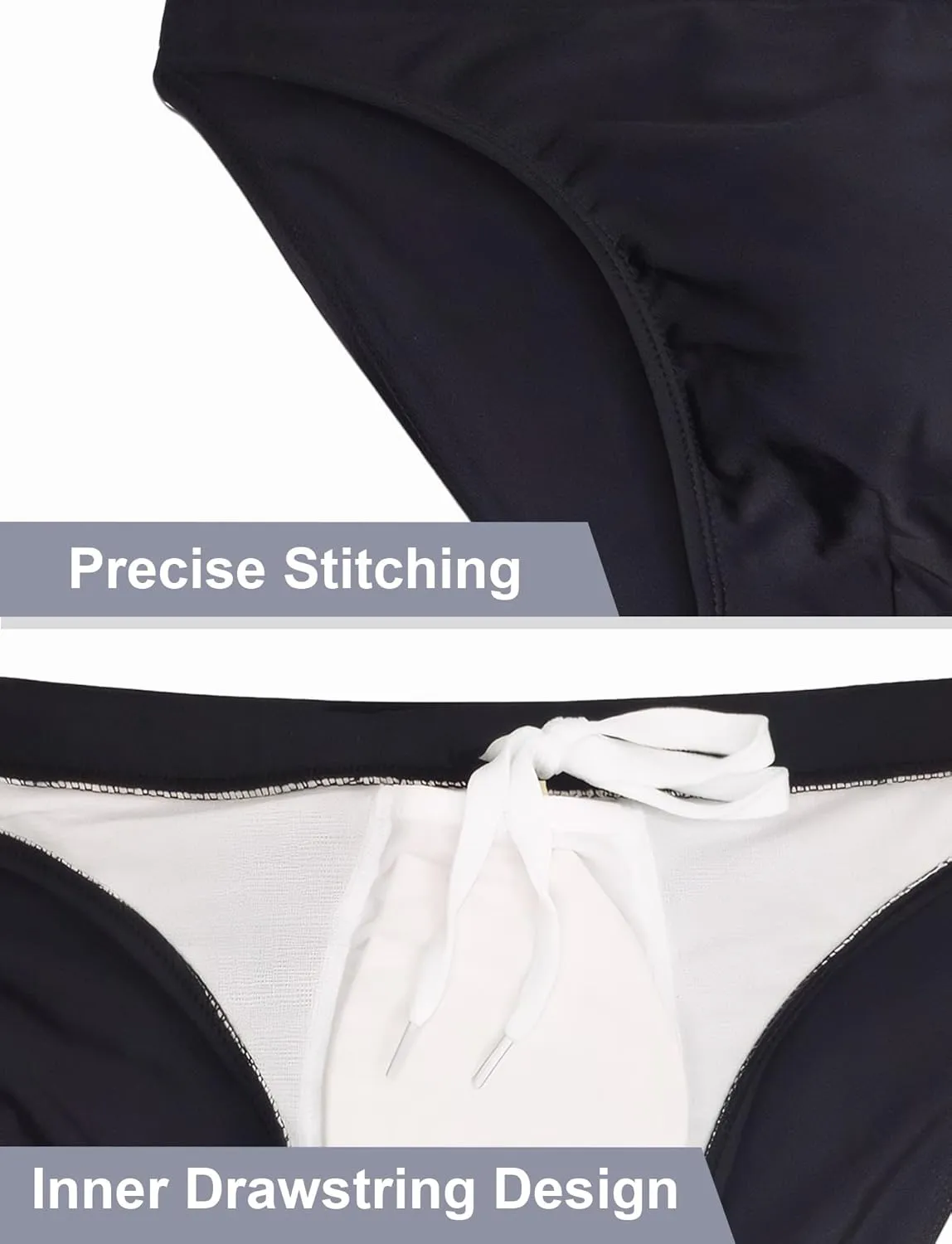 FEOYA Mens Swim Briefs Solid Padded Bikini Swimsuit Basic Quick Dry Swimwear with Drawstring