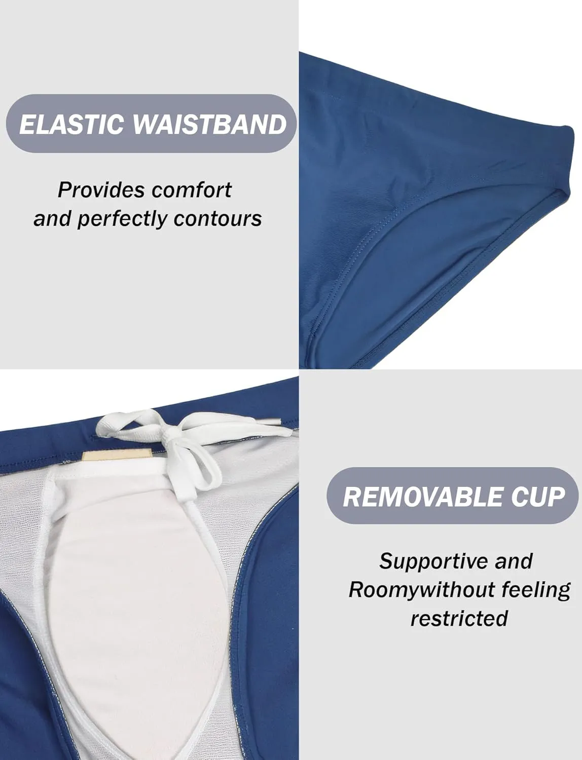 FEOYA Mens Swim Briefs Solid Padded Bikini Swimsuit Basic Quick Dry Swimwear with Drawstring