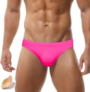 FEOYA Mens Swim Briefs Solid Padded Bikini Swimsuit Basic Quick Dry Swimwear with Drawstring
