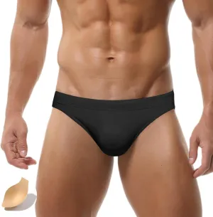FEOYA Mens Swim Briefs Solid Padded Bikini Swimsuit Basic Quick Dry Swimwear with Drawstring