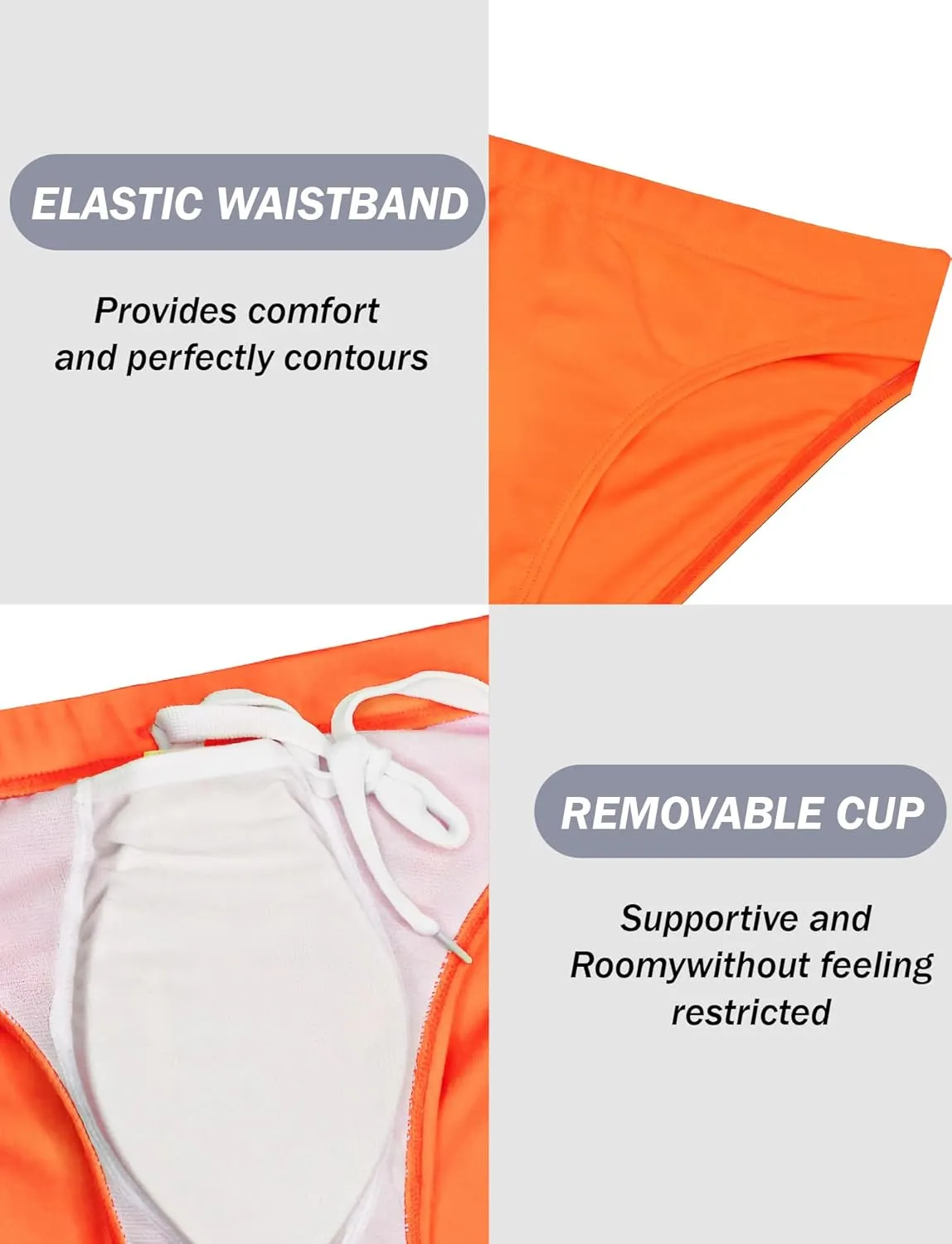 FEOYA Mens Swim Briefs Solid Padded Bikini Swimsuit Basic Quick Dry Swimwear with Drawstring