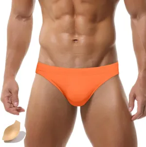 FEOYA Mens Swim Briefs Solid Padded Bikini Swimsuit Basic Quick Dry Swimwear with Drawstring