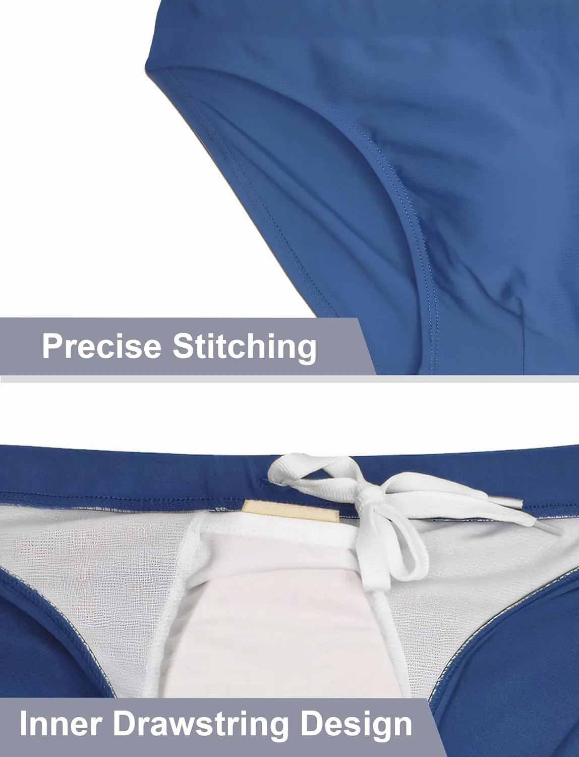FEOYA Mens Swim Briefs Solid Padded Bikini Swimsuit Basic Quick Dry Swimwear with Drawstring