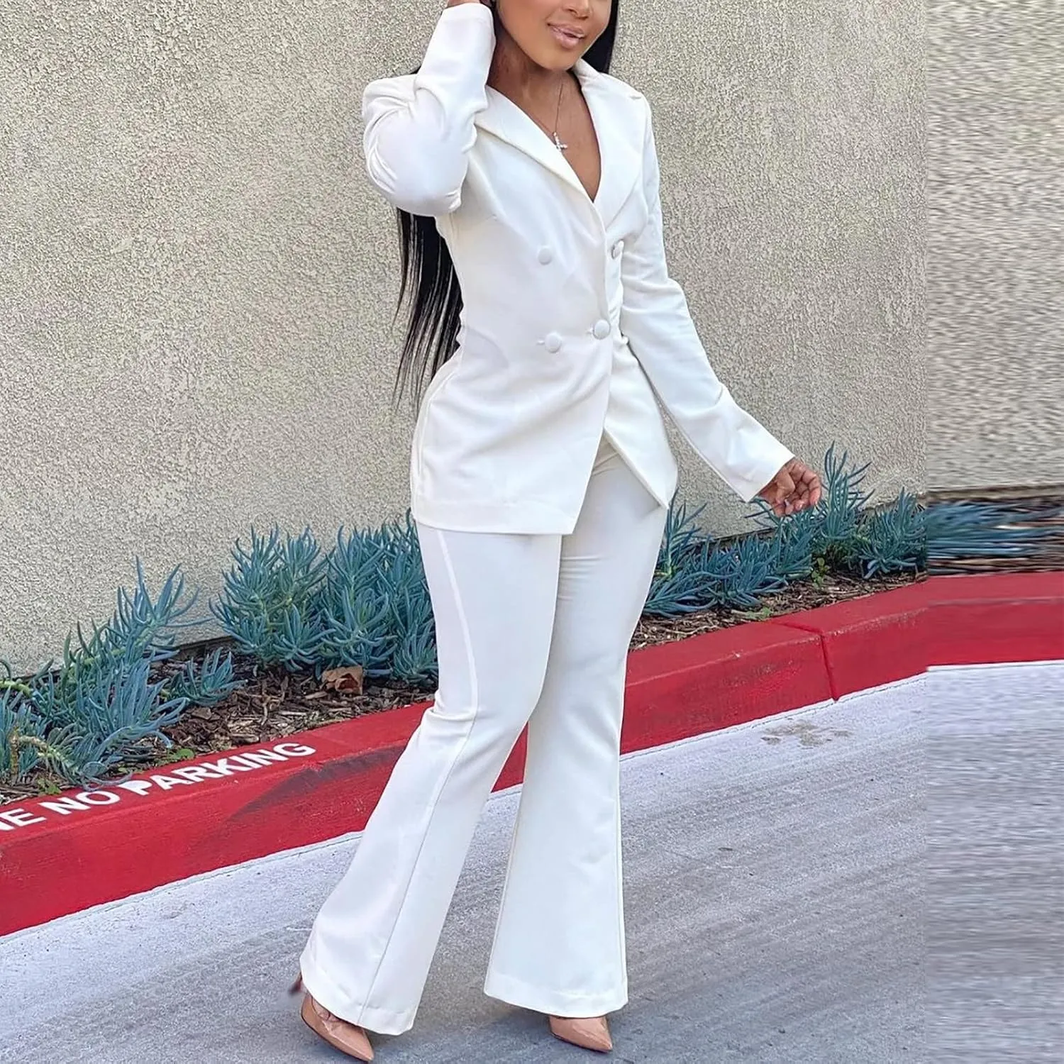Firzero Pants Suits for Women Dressy Work Blazer Set 2024 Trendy Business Casual Outfits 2 Piece Set Fashion Elegant Pantsuit