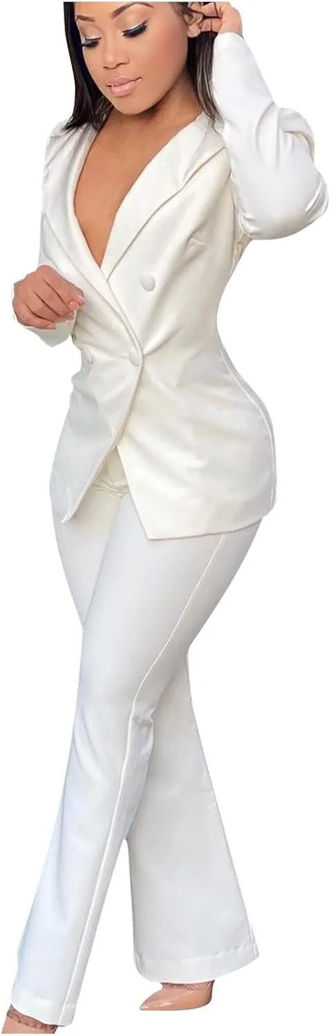 Firzero Pants Suits for Women Dressy Work Blazer Set 2024 Trendy Business Casual Outfits 2 Piece Set Fashion Elegant Pantsuit