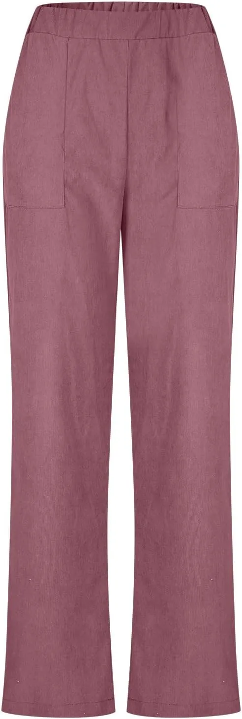 Firzero Women's High Waisted Corduroy Pants with Pockets Casual Straight Leg Pants Comfy Work Trousers Relaxed Jogger Pants
