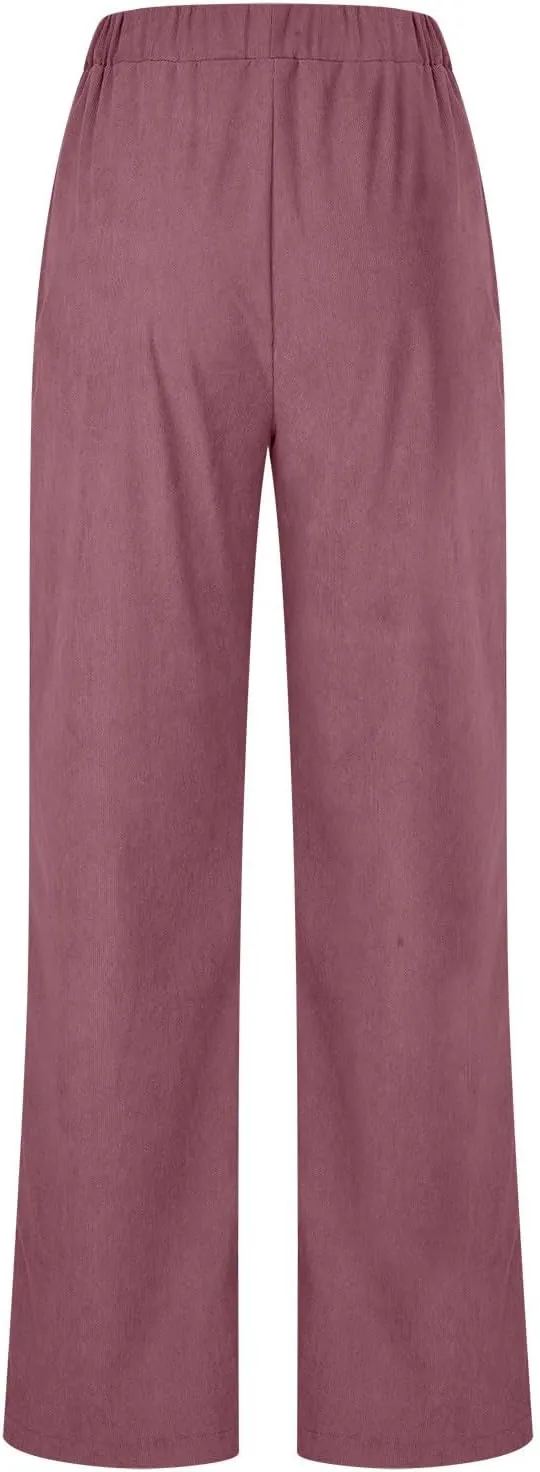 Firzero Women's High Waisted Corduroy Pants with Pockets Casual Straight Leg Pants Comfy Work Trousers Relaxed Jogger Pants