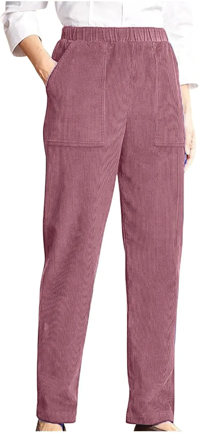 Firzero Women's High Waisted Corduroy Pants with Pockets Casual Straight Leg Pants Comfy Work Trousers Relaxed Jogger Pants