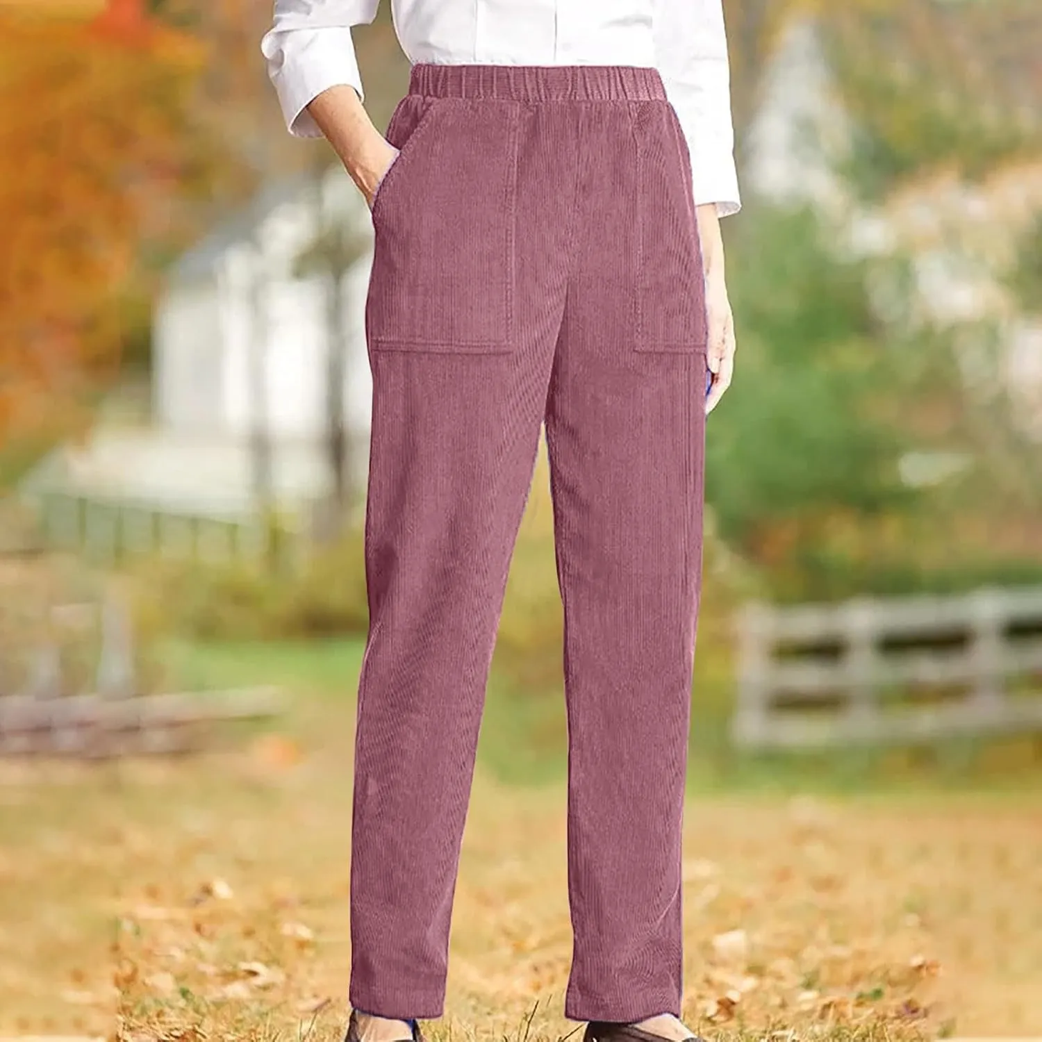 Firzero Women's High Waisted Corduroy Pants with Pockets Casual Straight Leg Pants Comfy Work Trousers Relaxed Jogger Pants