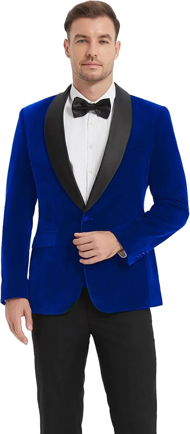 Formal Suit Blazer for Men Velvet Tuxedo Jacket Slim Fit Shawl Lapel Shirt Bow Tie Prom Wedding Business Dinner