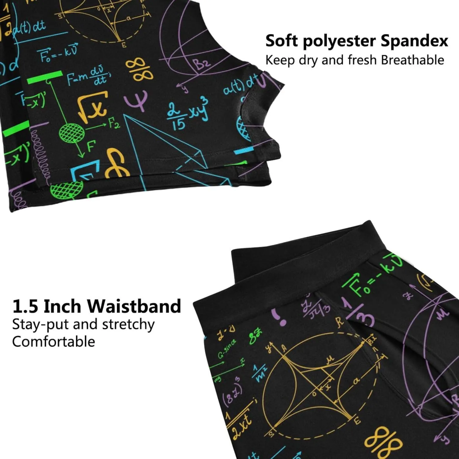 Funny Mathematical Graphics Mens Boxer Briefs Stretch Breathable Underwear Fly Front With Pouch S-XXL