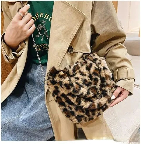 Girls Cute Flower Plush Shoulder Bag Kawaii Chain Tote Handbag Purse Fluffy Underarm Bag Faux Fur Dating Bag for Winter Spring (Brown)