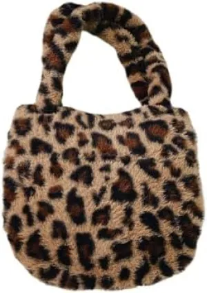 Girls Cute Flower Plush Shoulder Bag Kawaii Chain Tote Handbag Purse Fluffy Underarm Bag Faux Fur Dating Bag for Winter Spring (Brown)