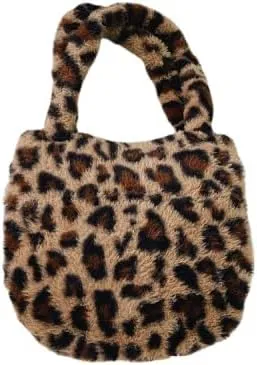 Girls Cute Flower Plush Shoulder Bag Kawaii Chain Tote Handbag Purse Fluffy Underarm Bag Faux Fur Dating Bag for Winter Spring (Brown)
