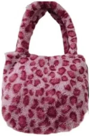Girls Cute Flower Plush Shoulder Bag Kawaii Chain Tote Handbag Purse Fluffy Underarm Bag Faux Fur Dating Bag for Winter Spring (Pink)