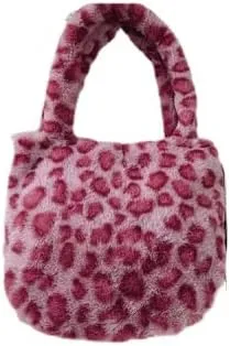 Girls Cute Flower Plush Shoulder Bag Kawaii Chain Tote Handbag Purse Fluffy Underarm Bag Faux Fur Dating Bag for Winter Spring (Pink)