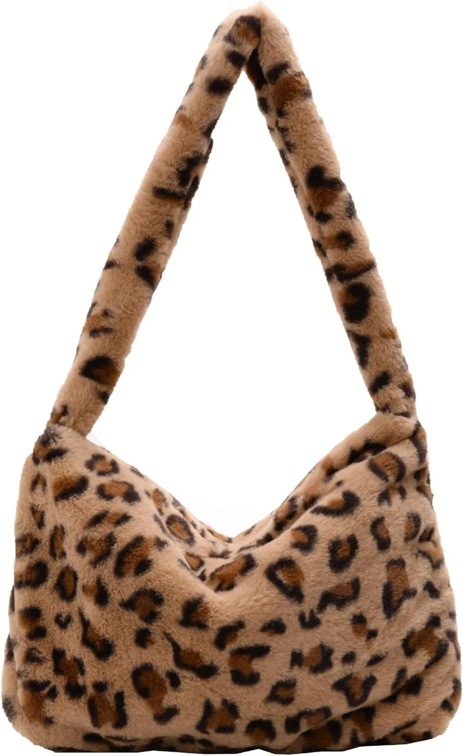 Girls Cute Plush Shoulder Bag Kawaii Tote Handbag Purse Fluffy Underarm Bag Faux Fur Dating Bag for Winter Spring (Leopard-Brown)