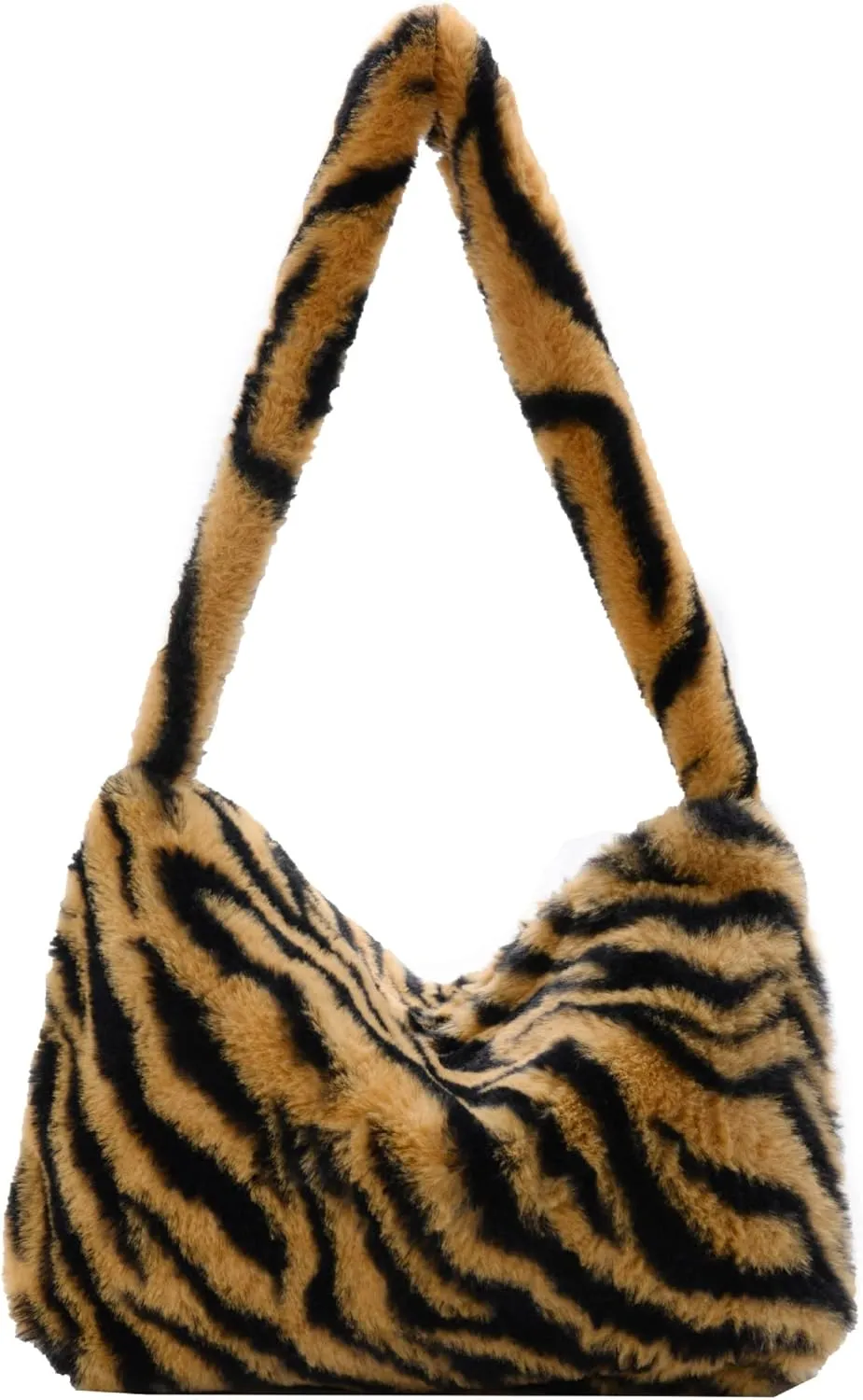 Girls Cute Plush Shoulder Bag Kawaii Tote Handbag Purse Fluffy Underarm Bag Faux Fur Dating Bag for Winter Spring (Zebra-Brown)