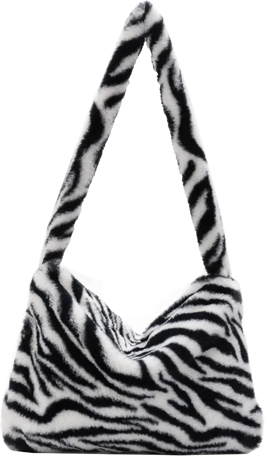 Girls Cute Plush Shoulder Bag Kawaii Tote Handbag Purse Fluffy Underarm Bag Faux Fur Dating Bag for Winter Spring (Zebra-White)