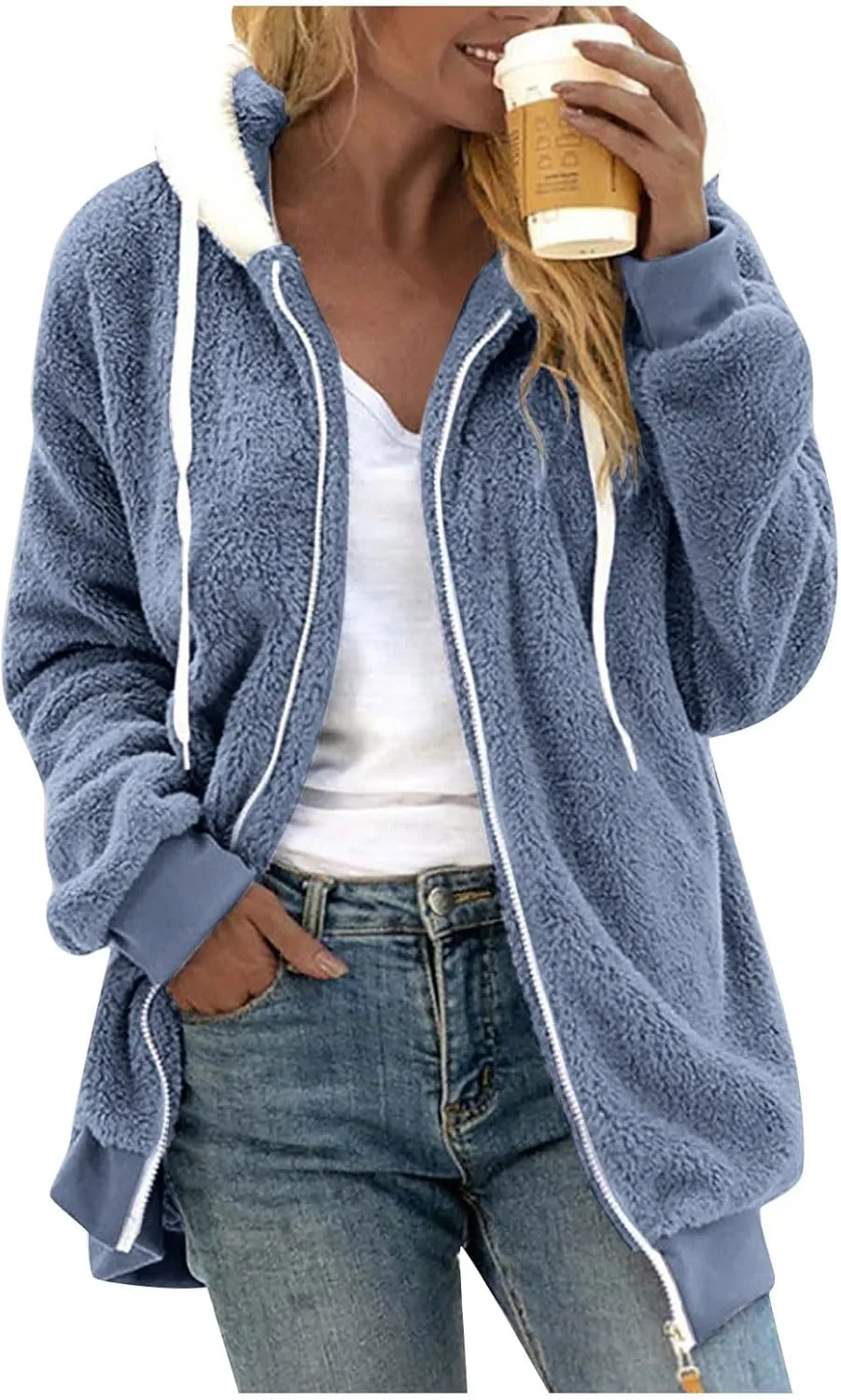 GOFULY Winter Coats For Women Oversized Sherpa Jackets Full Zip Fleece Cardigan Trendy Color Block Clothes With Pockets 2024