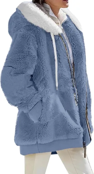 GOFULY Winter Coats For Women Oversized Sherpa Jackets Full Zip Fleece Cardigan Trendy Color Block Clothes With Pockets 2024