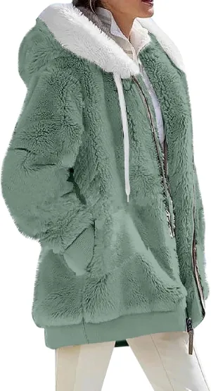 GOFULY Winter Coats For Women Oversized Sherpa Jackets Full Zip Fleece Cardigan Trendy Color Block Clothes With Pockets 2024