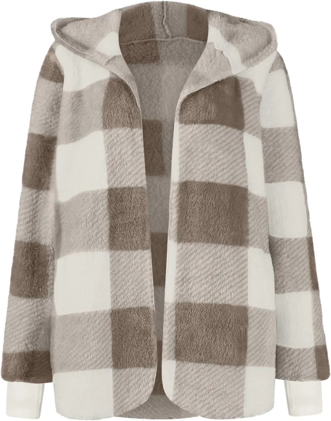 GOFULY Womens Winter Coats Trendy Fuzzy Fleece Hoodies Open Front Fall Sherpa Jackets Warm Plaid Cardigans Casual Outerwear