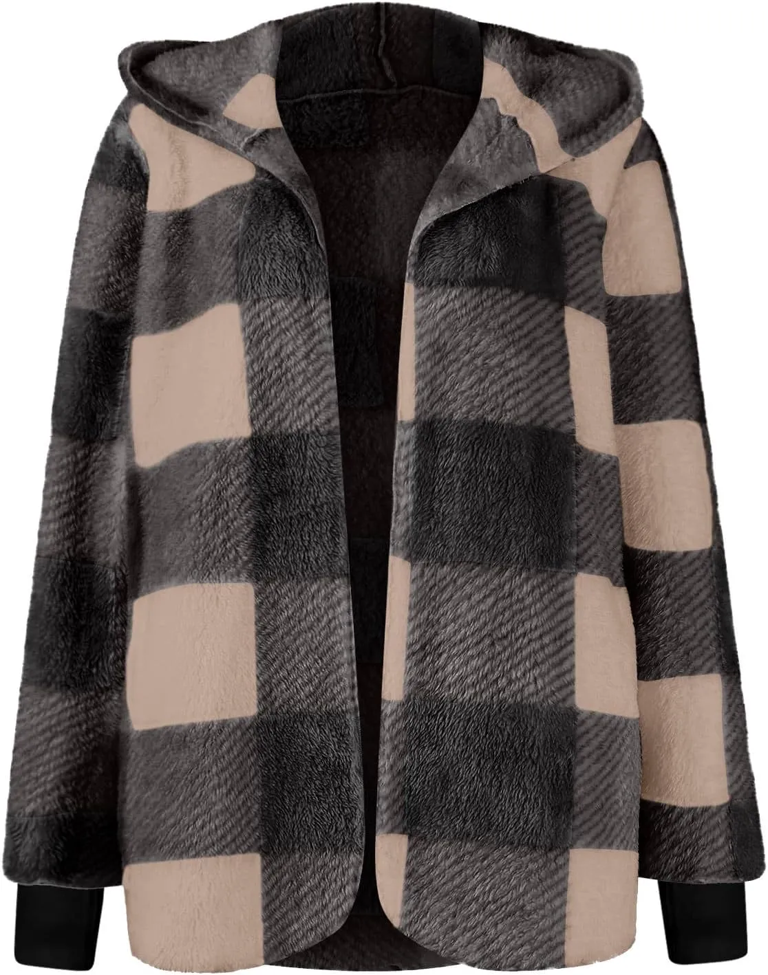 GOFULY Womens Winter Coats Trendy Fuzzy Fleece Hoodies Open Front Fall Sherpa Jackets Warm Plaid Cardigans Casual Outerwear