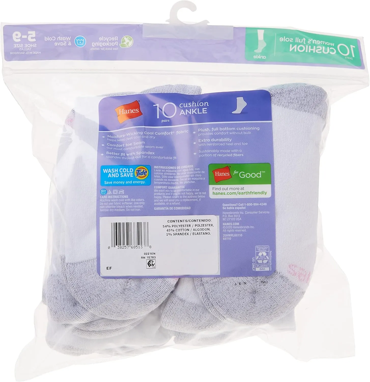 Hanes Women's Plush Soft Cushioned Heel Athletic Ankle Socks